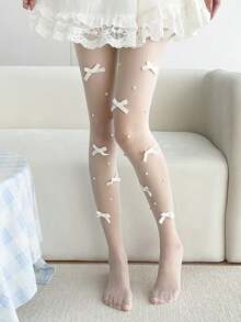 1/2/3双蝴蝶结图案女士长筒袜，春夏假日礼物（不含卡片），舒适袜子 - 彩色 - 查看 3