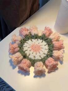Conjunto de Material de Descanso para Xícara Linglan Flower, Ganchos de Crochê Tecidos à Mão para Passar o Tempo, Feito à Mão para Aliviar o Tédio