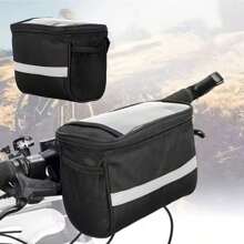 1pc Black Folding Bicycle Basket With Reflective Strips - Large Capacity Removable Handlebar Storage Bag For Shopping, Commuting, Pets And Outdoor