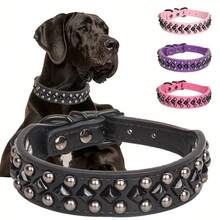 Adjustable Leather Spiked Pet Collar, Punk Style, Anti-Bite Necklace For Medium And Large Pets - Multicolor - View 2