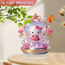 Sanrio 1 Piece 6.29*7.87in(16*20cm)Sanrio Hello Kitty Acrylic Decorative Standing Plaque Ornament, 2D Flat Printing, Roses & Heart Crystals & Pink Balloons - Art Collectibles, Pink Romantic Theme, Suitable For Party Decoration, Home Decoration,