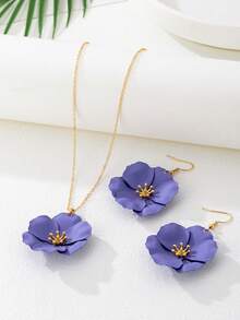 قلادة وأقراط للنساء، طقم مجوهرات مزخرف بزهور متعددة الطبقات ملونة وغير متماثلة من المعدن، مناسب للارتداء اليومي أو في المناسبات