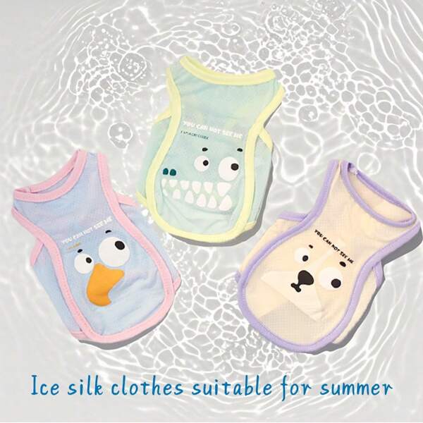 Chaleco de enfriamiento transpirable de seda de hielo para mascotas, diseño de gato y perro de dibujos animados, ropa de enfriamiento ligera para exteriores en verano