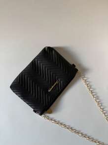 Bolso cruzado con cadena desmontable y patrón de onda en relieve, bolso de hombro minimalista de unicolor, elegante y de moda para mujer