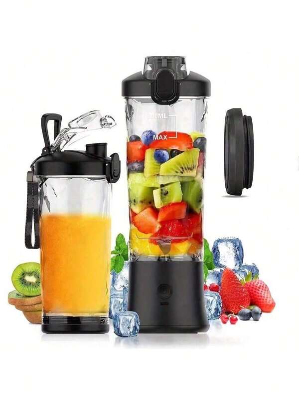 20oz Portable Blender For Smoothies And Shakes - Multifunctional Personal Juice Blender, Mini Electric Juicer Cup With USB Charging, Rechargeable Battery, 6 Stainless Steel Blades, Easy Clean, Non - 0.6L Capacity