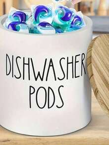 1pc Round Dishwasher Pod Holder, Dishwasher Tablet Container Storage For Kitchen Decor And Accessories, Wood Laundry Detergent Pods Container With Lid, Kitchen Storage Container For Laundry Pods - Multicolor - View 6
