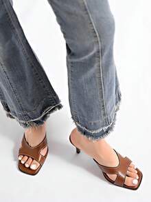 Women's Mule Style Plastic Square Toe High Heel Sandals, New Arrival Summer - Brown - View 5