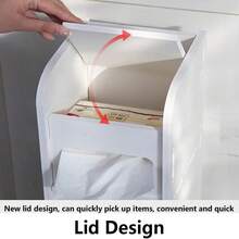 Lucn Modern White Toilet Side Cabinet, Bathroom Storage Cabinet, Slim Cabinet With Toilet Paper Holder And Cell Phone Holder, PVC, Freestanding Bathroom Storage Cabinet For Home And Kitchen; Bathroom Floor Cabinet, Home Storage Cabinet With Doors And Shelves, Freestanding Tall, Slim Side Cabinet, Furniture Piece, Waterproof Kitchen Shelf, Pantry Cabinet, Bookcase, 16 * 15 * 80 Cm - trắng - Xem 6