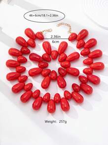 2 Piece/Set Women Fashion Red Teardrop Beaded Bracelet & Necklace Set, Versatile Bohemian Style Jewelry Set For Summer Beach Vacation