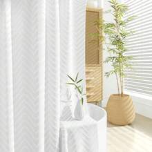 78 Inches Long Shower Curtain, Boho Tufted  Striped Tall Cloth Shower Curtains For Bathroom Decor, Large Hotel Spa Luxury Shower Curtain Set With Hooks, Wrinkle Free, White, 72x78 - 白色 - 查看 10