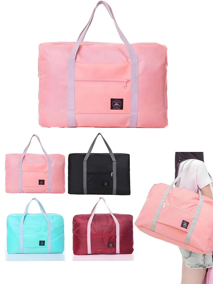 1pc Foldable Laundry Bag With Logo, Travel Organizer, Lightweight Washing Bag With Shoulder Strap, Durable Drawstring Closure, Multipurpose Rectangular Woven Toiletry Bag, Portable Closet Organizer, Space-Saving Home Storage, Carry-On Luggage, Suitable For Home And Travel, Essential For Back To School Storage