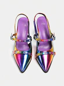 女士复古尖头玛丽珍皮鞋英伦风平底鞋2025春秋新款法式时尚粗跟高跟鞋 - 彩色 - 查看 3