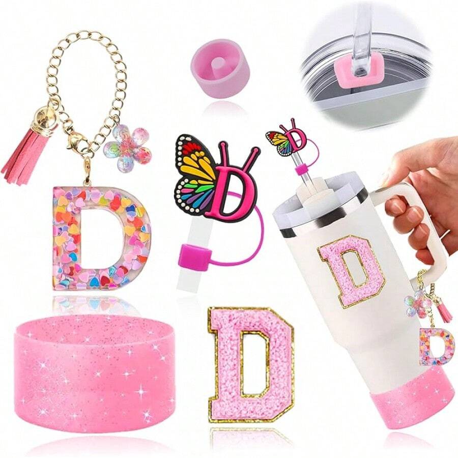 6PCS Cup Accessories Set For 30oz 40oz, Compatible With Stanley Cup Letter Charms For Handle Silicone Boot,Straw Cover Topper & Sticker (Letter S) - Letter D - View 1