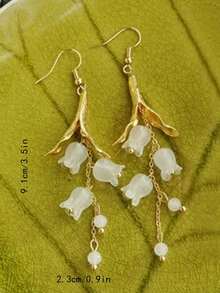 2pcs Spring Summer Lily Flower Beaded Tassel Earrings Fresh Sweet Bohemian Multi Color Drop Dangle Earrings For Women Daily Party Wedding Vacation Wear - Multicolor - View 4