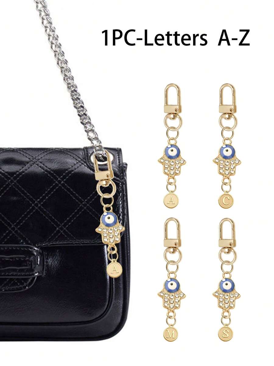 The New Fashion Fatima's Hand Metal Key Chain, With The Initial Letters A-Z, Glittering Bag Accessories, Charm Car Pendants, Suitable For Daily Wear, Wallet And Handbag Accessories, Suitable For Commuting, Learning, Vacation, Picnic, Camping, Beach, Keys, Pendants And Easy To Find Keys, This Is The Best Gift For Sisters And Friends. - Multicolor - View 1