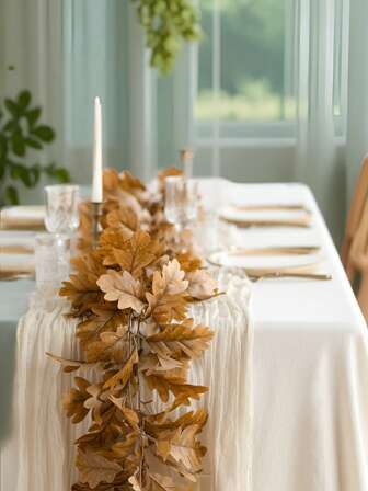 1/2PCS Lifelike Artificial Oak Leaf Wreath -67 Inch Orange Yellow Artificial Vine With Autumn Atmosphere, Perfect For Autumn And Winter Decoration, Front Doors, Outdoor Centerpieces, And Wedding Arches - Durable Plastic,Fall Decor,Autumn