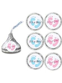 40 Piezas de pegatinas para revelar el sexo del bebé - 'Es un Niño' o 'Niña' Etiquetas para Baby Shower, decoración con huellas y besos para fiestas de bienvenida, toppers de cupcakes, detalles (Rosa/Azul) - Multicolor - Ver 1