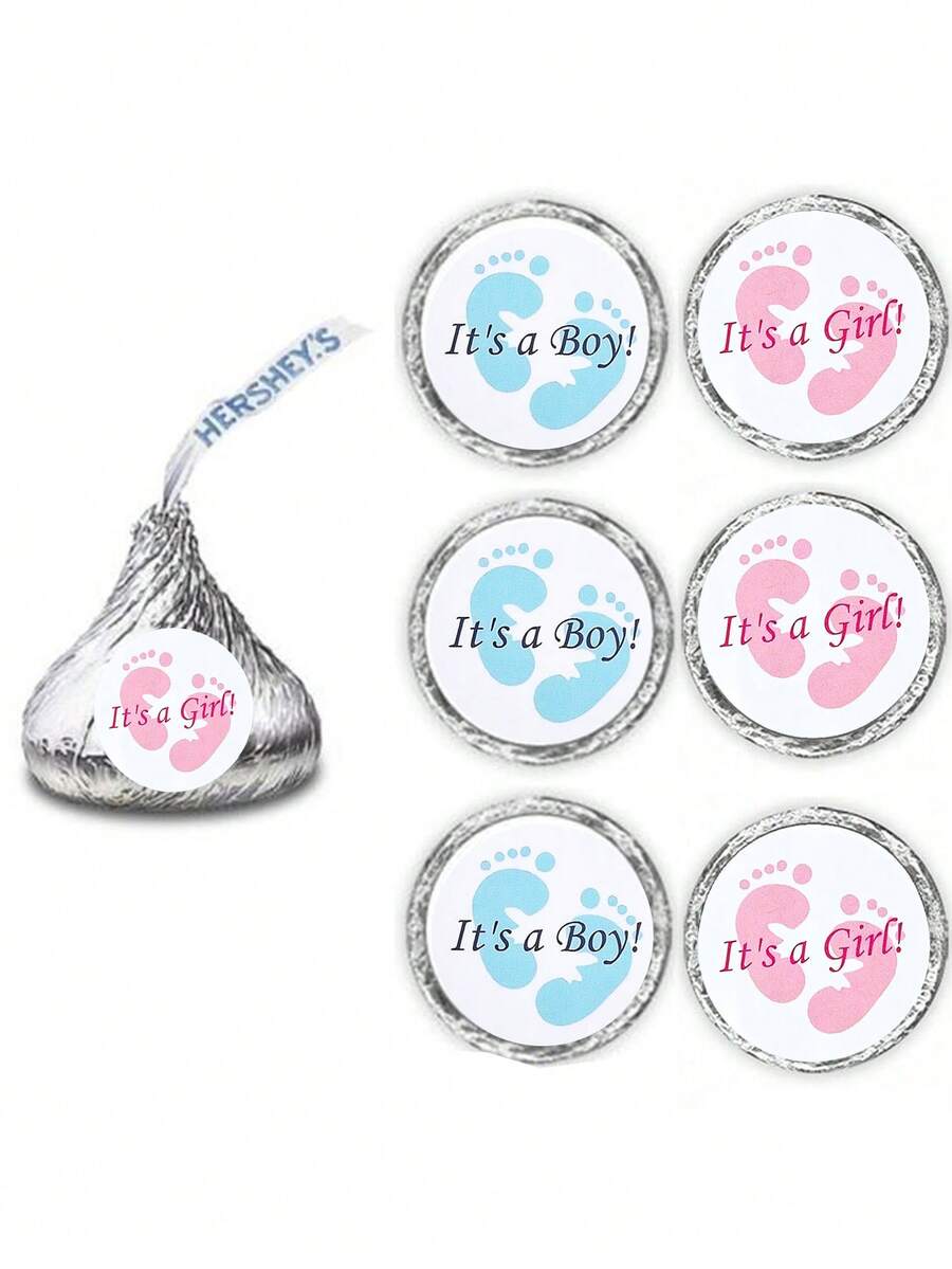 40 Piezas de pegatinas para revelar el sexo del bebé - 'Es un Niño' o 'Niña' Etiquetas para Baby Shower, decoración con huellas y besos para fiestas de bienvenida, toppers de cupcakes, detalles (Rosa/Azul) - Multicolor - Ver 1