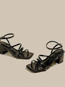 Sandalias de tacón con plataforma y tiras cruzadas en X negro con puntera abierta para mujer, sandalias de tacón alto tipo gladiador con cordones para el verano