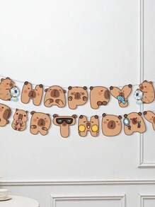 12pcs Adorable Capybara Birthday Party Decorations Banner, Playful Design, Party Decorations Suitable For Theme Parties, Festivals, Animal-Themed Celebrations