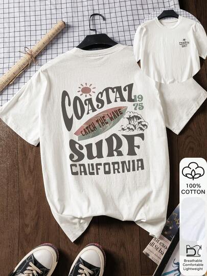 加州海滩字母印花100%纯棉短袖T恤，夏季T恤，图案T恤，休闲夏季穿搭，纯棉T恤，夏季上衣，东方美学街头风2026米兰灵感图案T恤 - 100%优质纯棉复活节兔子短袖T恤，2026返校穿搭，校园穿搭灵感，返校必备，开学第一天穿搭，2026返校时尚，复古女式上衣，学院风服装 白色