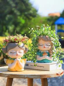 1 pièce Pot à fleurs de plante grasse en résine créatif ange fille magique, décoration de bureau à domicile, cadeau potted plant