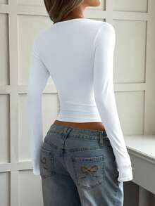 Vaiaye 女士夏季针织方领镂空性感收腰圣诞修身白色上衣 - 白色 - 查看 8