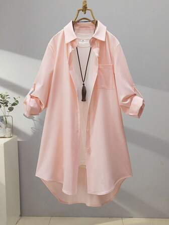 女士纯色长袖衬衫，夏季时尚