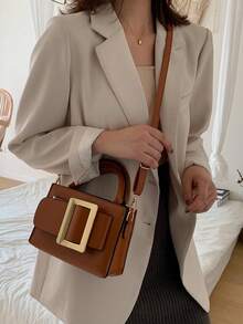 Retro Fashion Handbag Messenger Bag Solid Color Texture Shoulder Bag - Brown - View 3