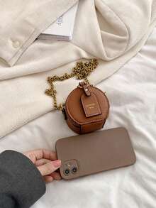 时尚女士圆形钱包零钱包斜挎包，可装钥匙、口红，迷你母子款，棕色