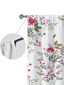 2 pièces Rideaux imprimés de fleurs aquarelle botaniques de printemps, sans trous, convient pour la chambre, le bureau, la cuisine, le salon, l'étude, décoration d'intérieur