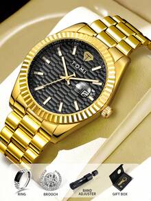 TOMI 男士手表套装包括星星胸针、戒指、奢华简约表盘、钢表带，适合送礼、节日、家庭、日常生活、节日 - 彩色 - 查看 17