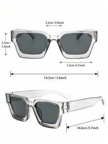 2 piezas Gafas de moda de estilo minimalista moderno con marco de plástico geométrico clásico, adecuadas para conducir, acampar, viajes al aire libre, vacaciones en la playa tropical, salidas familiares y otras ocasiones, accesorio de moda - 2 piezas Combinación de gris negro y gris transparente - Ver 6