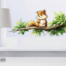 Whimsical Squirrel Climbing Tree Window Sticker - Self-Adhesive PVC Decal For Home Decor, Decorative Art Animal Print Design, Irregular Shape Disposable Sticker, Living Room Decor | Nature Style Decor, Squirrel Decor