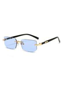 Colorful Square Fashion Glasses For Men, Narrow Frameless Fashion Glasses, Suitable For Summer Sun Protection, Beach Vacation, Outdoor Sports, Party, Self-Driving, Fishing, Cycling, Shopping And Taking Photos Accessories Back To School Fashionable Preppy School Look