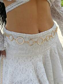 1pc Personalized Geometric Circle Single Layer Body Chain, Simple Punk Metal Waist Chain For Women - Gold - View 13