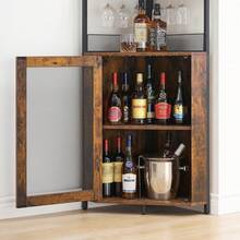 Industrial Corner Wine Cabinet With Removable Wine Rack, Corner Bar Cabinet With Barn Door And Glass Holder, Farmhouse Buffet Cabinet And Home Bar - Rust Brown - View 5
