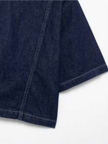 Seelio Spring/Summer New Arrival Women Denim Short Shirt & Double-Belted Skirt 2-Piece Suit - Dark Blue - View 5