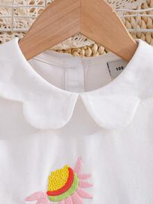 少女花卉刺绣领长袖T恤，秋季 - 白色 - 查看 3