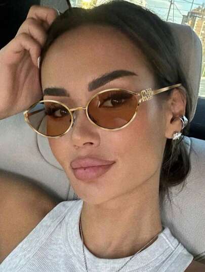 1 Stück modische und exquisite Cut Out ovale Damenbrille, exquisit und elegant, geeignet zum Tragen in verschiedenen Anlässen, Preppy-Stil für den Schulanfang, oliv geformte Buchstaben Dekoration