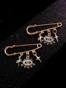 1 pieza Broche de cadena de metal con borlas, estrella y perlas falsas, ojo del diablo gótico, accesorio decorativo para bolsos, bufandas, trajes, con arreglo aleatorio de perlas falsas y estrellas, accesorio para ropa, bolso, encanto, accesorios escolares y de oficina, camisas, chaquetas, joyería, regalos de Navidad, Halloween, regalos divertidos y lindos para maestros - Multicolor - Ver 3