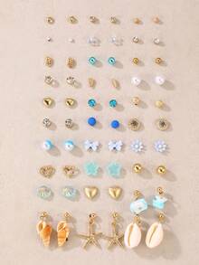 30 Pairs Mixed Fruit, Flower & Sea Life Design Stud Earrings Set, Suitable For Teenage Girls - Multicolor - View 14