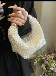 Bolsos de mano de noche con cuentas y perlas falsas, mini bolso tejido para fiesta de graduación, bolso de embrague elegante para boda y fiesta
