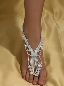 1pc Women's Elegant Luxury Gold Flower Rhinestone Inlaid Anklet, Suitable For Summer Beach Vacation, Casual Party