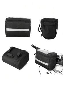 1pc Black Folding Bicycle Basket With Reflective Strips - Large Capacity Removable Handlebar Storage Bag For Shopping, Commuting, Pets And Outdoor