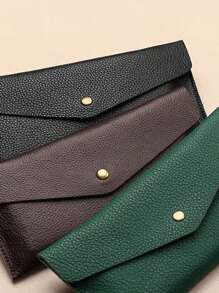 1件信封钱包，可重复使用便士信封钱包，简约纯色长款钱包，时尚休闲钱包，多功能卡夹，卡套信封卡夹，男女适用（纽扣颜色随机）