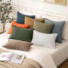 Local Delivery- Decorative Linen Pillow Covers 18x18 Inch Natural Beige ​Boho Farmhouse​ ​Neutral Couch Throw Pillows For Bed Pack Of 2 Accent Outdoor Pillowcase Modern Sofa Cushion Livingroom Home Decor - 墨綠色 - 查看 9