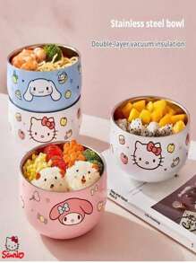 Sanrio 1 stuk levendige Hello Kitty-kom | Sanrio Hello Kitty 304 roestvrijstalen ramenkom - schattige grote instant noedel-, fruitsalade-, rijst- en soepkom - roze, handmatige opening, handwas aanbevolen - ideaal voor school, kamperen in de buitenlucht, kantoor, thuis, noedelkom, schoolbenodigdheden