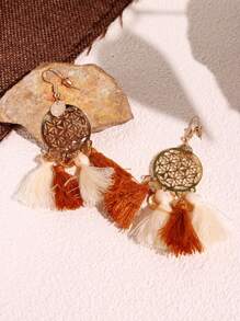 3 Pairs Fashionable Versatile Elegant Creative Vintage Bohemian Geometric Hollow Tassel Earrings Set, Suitable For Women's Daily, Party, Summer Beach Holiday, Festival Jewelry