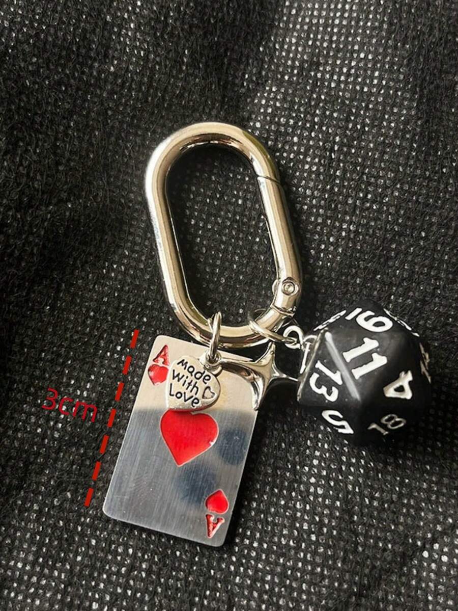 1 pieza Llavero unisex con dado y accesorio colgante de carta de póquer, personalizado, accesorio de bolso de moda gótica